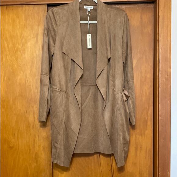 Max Studio NWT Light Brown Drape Front Long Jacket Waterfall Collar - S - Picture 1 of 8